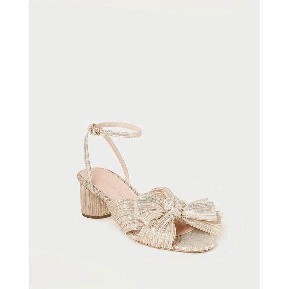 Loeffler Randall Dahlia Platinum Pleated Bow Heel Size 8.5 $450 - Picture 3 of 15